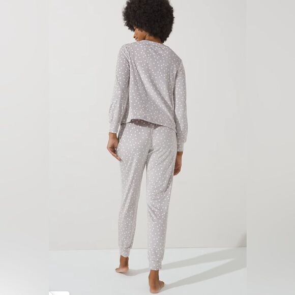 SOMAWKND Sunday Velour Lounge grey and white polka dots pants sz medium - Picture 7 of 10